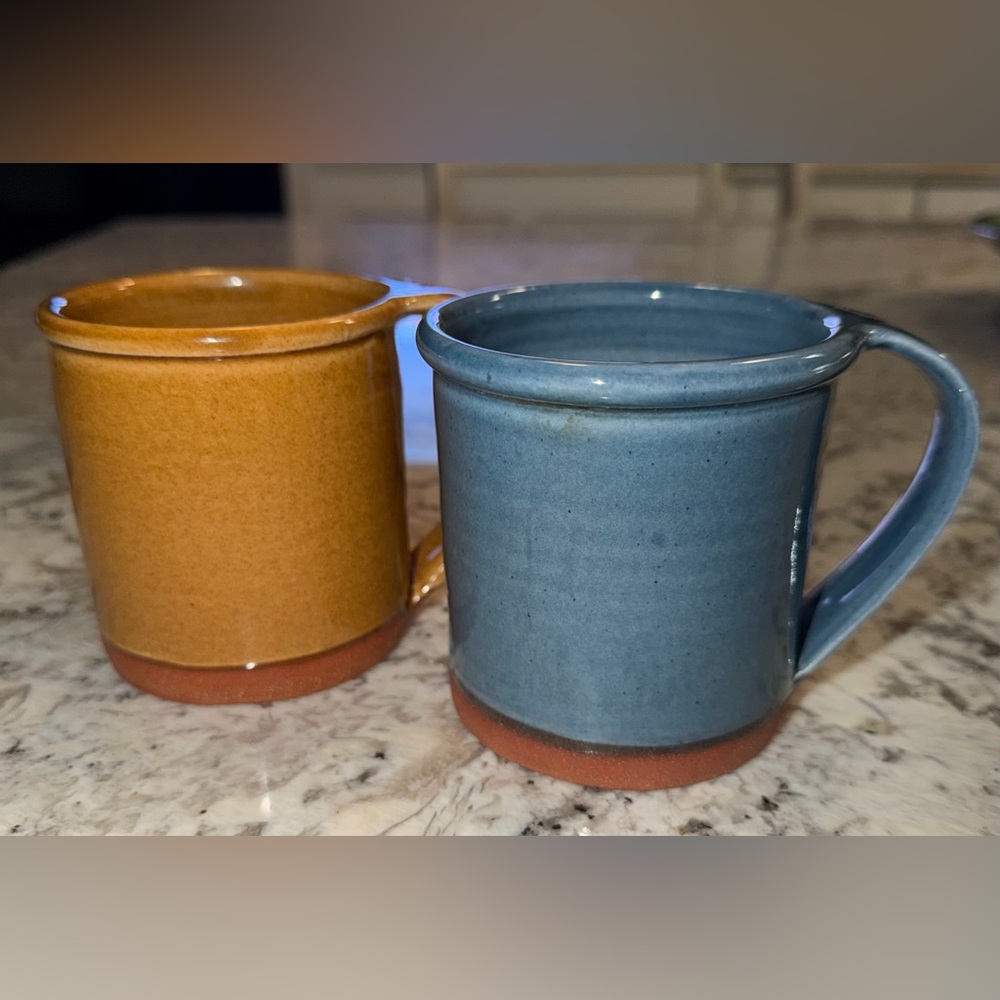 New York Stoneware Bronx Mugs Set of 2- Amber & Denim - By William Reardon